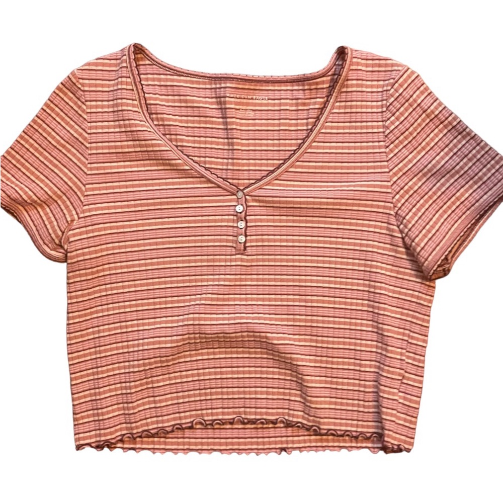 American Eagle Pink half button cropped top Size XL
